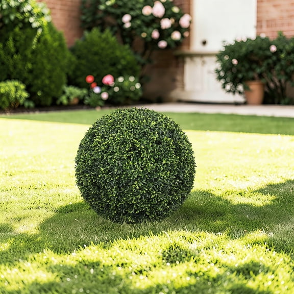 Artificial Topiary Balls Set of 2, 18.5 Inch Outdoor Faux Boxwood Spheres with Anti-Deformation Wire Frame for Front Porch Patio Garden Planter Decoration