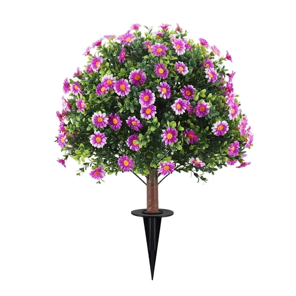 Artificial Topiary Bushes for Outdoors with Daisy, 23.62 Inch Boxwood Ball Shrubs with Spike for Indoor Outdoor Fall Thanksgiving Halloween Decor (Sunflower Boxwood)