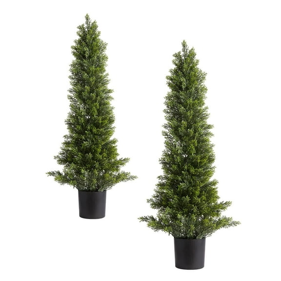 Artificial Topiary Cedar Trees, 2 Pack 36-inch Faux Pine Shrubs, Realistic Silk Plants for Easy Indoor Outdoor Decor - Porch, Patio, Garden, Balcony, Office (Set of 2)