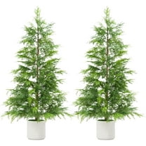 Artificial Topiary Cedar Trees 3FT Tall 2 Set, Outdoor Indoor Faux Pine Shrubs Plants, Realistic Fake Plants Front Porch Decor, for Home Front Door Offices