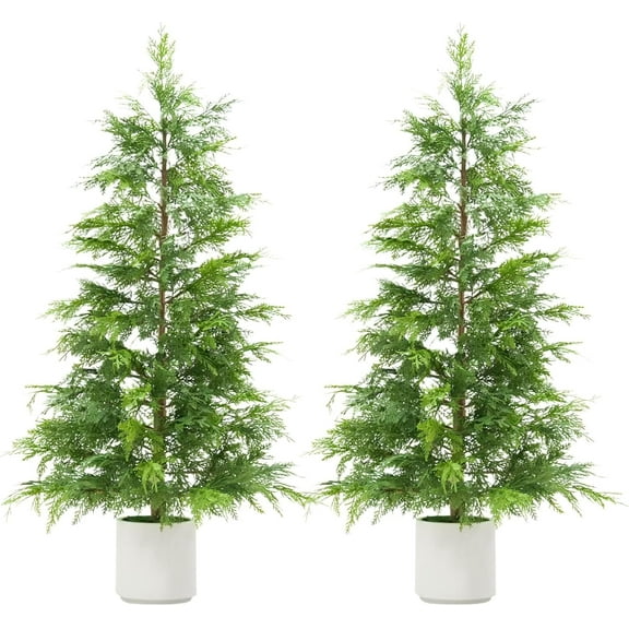 Artificial Topiary Cedar Trees 3FT Tall 2 Set, Outdoor Indoor Faux Pine Shrubs Plants, Realistic Fake Plants Front Porch Decor, for Home Front Door Offices