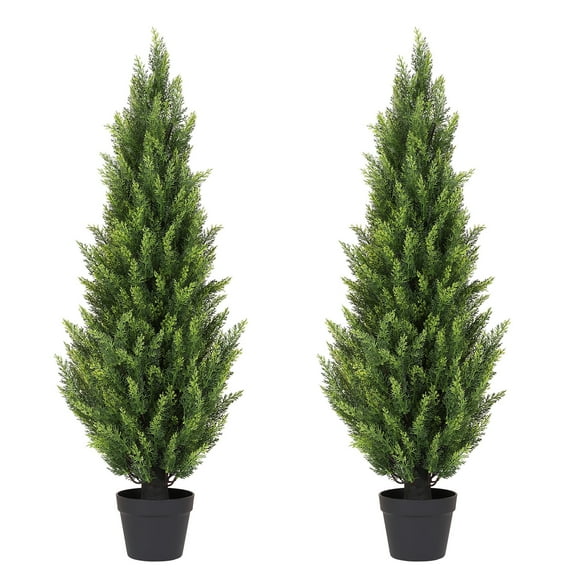 Artificial Topiary Cedar Trees 4FT Tall 2 Set, Outdoor Indoor Faux Pine Shrubs Plants
