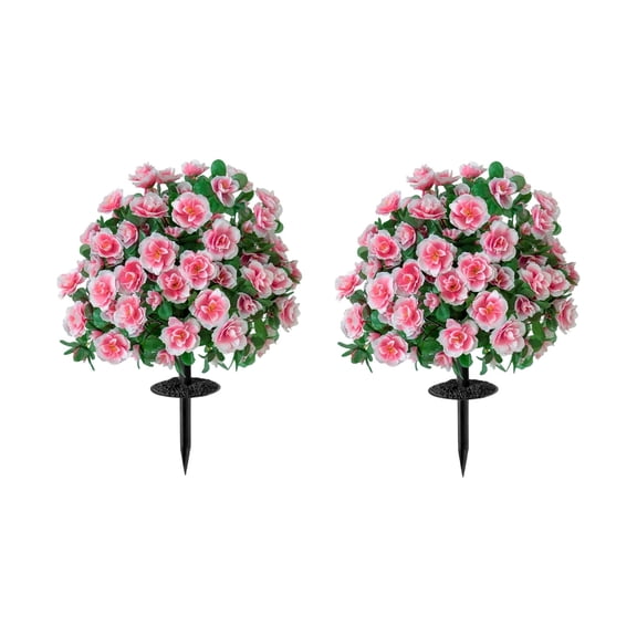 Artificial Topiary Hedge Balls , 2 Pack Faux Outdoor Plants with Ground Stakes , Pink Synthetic Plastic and Weatherproof Resin , Home Front Porch Patio and Garden Decoration