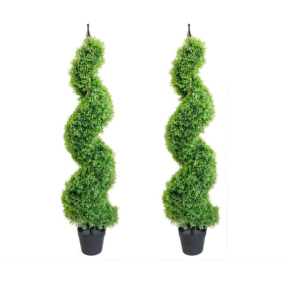 Artificial Topiary Outdoor Boxwood Spiral Topiary Tree 3.6ft (2 Pieces) Faux Topiary Tree Outdoor Feaux Plant for Decorative Indoor/Outdoor/Garden (43inch)