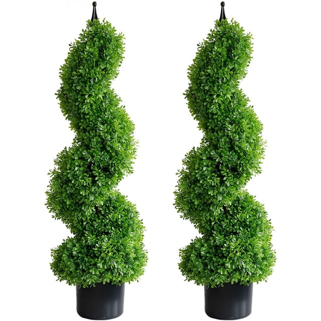 Artificial Topiary Outdoor Boxwood Spiral Topiary Tree 3ft (2 Pieces