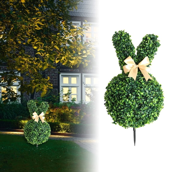 Artificial Topiary Outdoor Realistic Boxwood Bunny Statue With Ground Plants For Garden Patio Year Round Decor