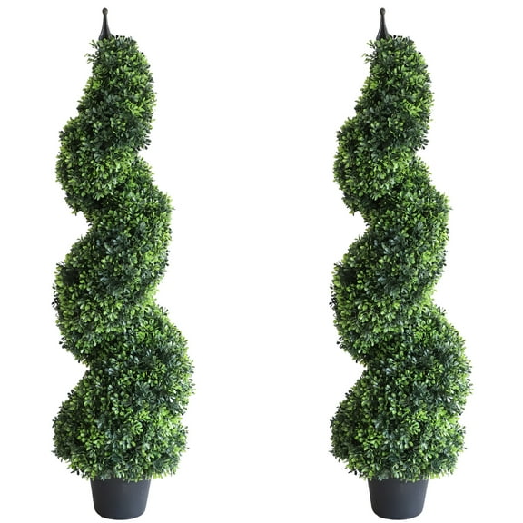 Artificial Topiary Outdoor Spiral Trees, Boxwood Topiary Tree 3.6 ft (2 Pieces) Faux Topiary Tree Outdoor Feaux Plant for Decorative Indoor/Outdoor/Garden (43inch)