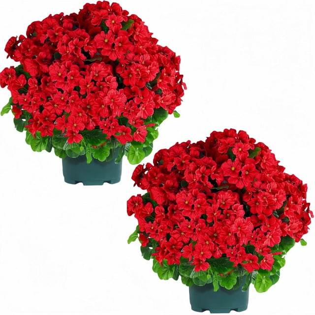 Artificial Topiary for Outdoors- 20” Potted Plant Fake Geraniums Bush-UV Resistant Artificial Outdoor Plant for Front Porch, Garden, Yard, Patio Decor（Red）