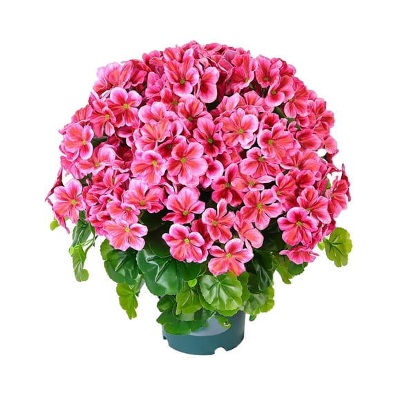 Artificial Topiary for Outdoors, Geraniums Artificial Flowers Realistic – 18" Potted Faux Geranium Plants Deep Pink, UV Resistant Silk Flowers for Outdoor Indoor Front Porch Garden Home Decor (Pink)