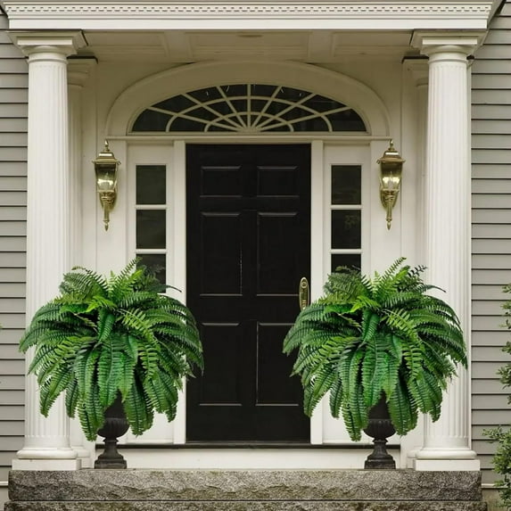 Artificial Topiary Plants 2 PCS Greenary Faux Ferns UV Resistant Lifelike Plants Decorations for Window Porch Front Door Garden Home Decor