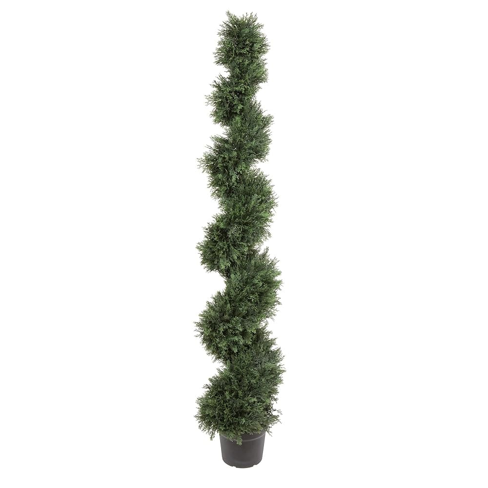 Artificial Topiary Spiral Tree 6 Foot Tall Potted Natural Green