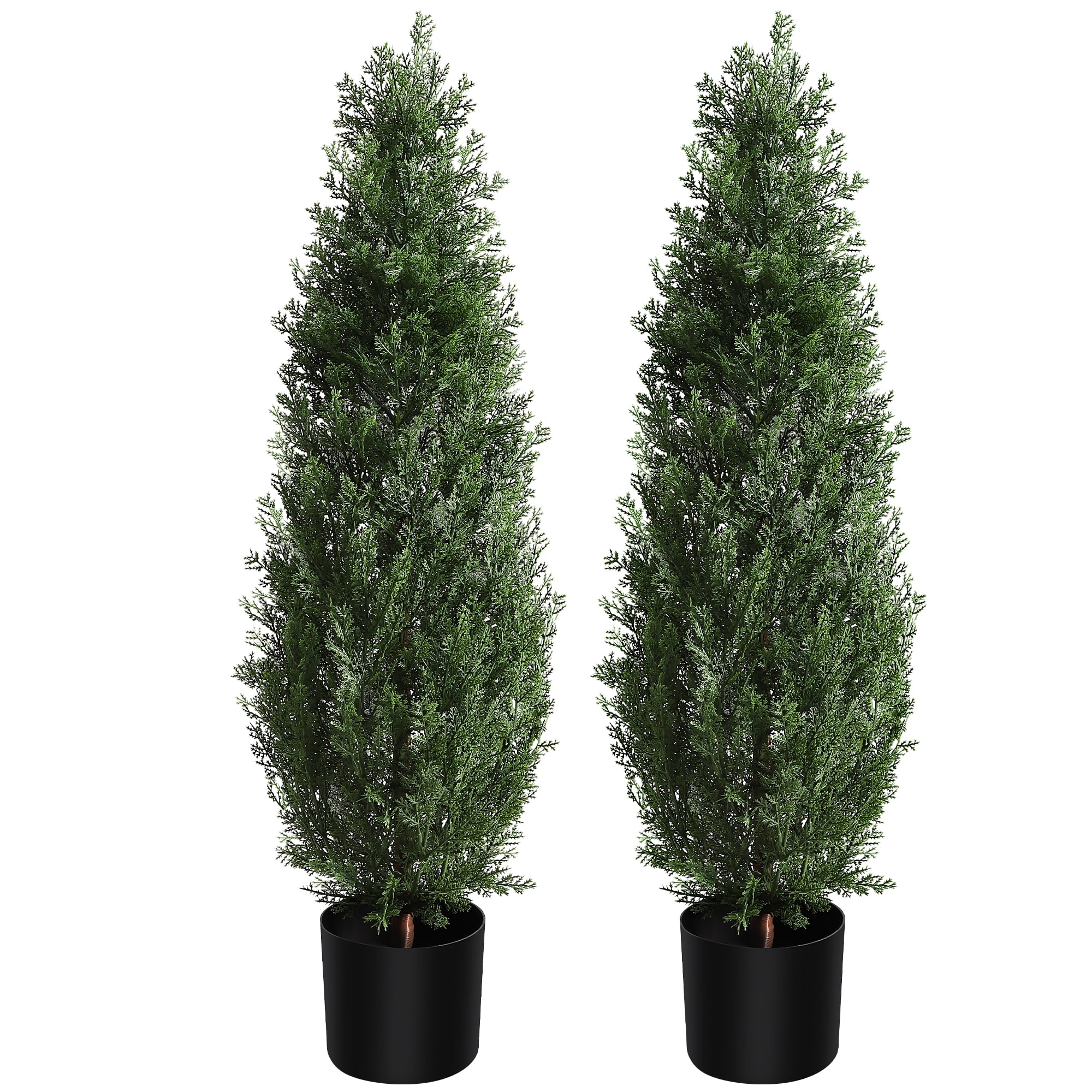 3ft Green Artificial Cedar Topiary Trees in Black Pots, Set of 2