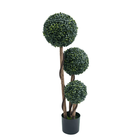 Artificial Topiary Tree 35 Inch Triple Ball Faux Boxwood Plants Indoor Outdoor Milan Grass Ball with Strong Wood Trunks for Living Room Home Office Porch Patio