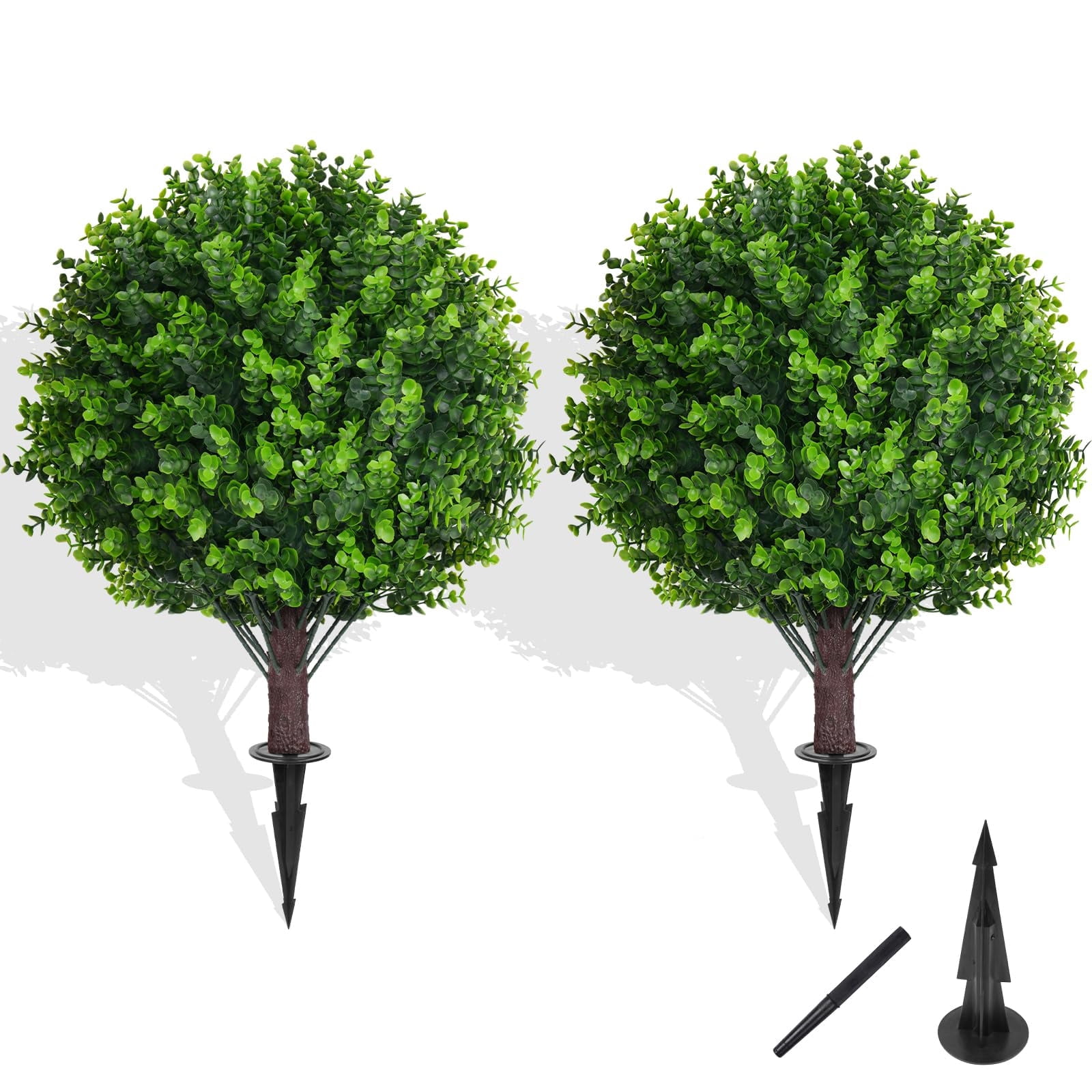 Mini Topiary Artificial Topiary Tree with Eucalyptus, Set of 2 UV Resistant 17in ...