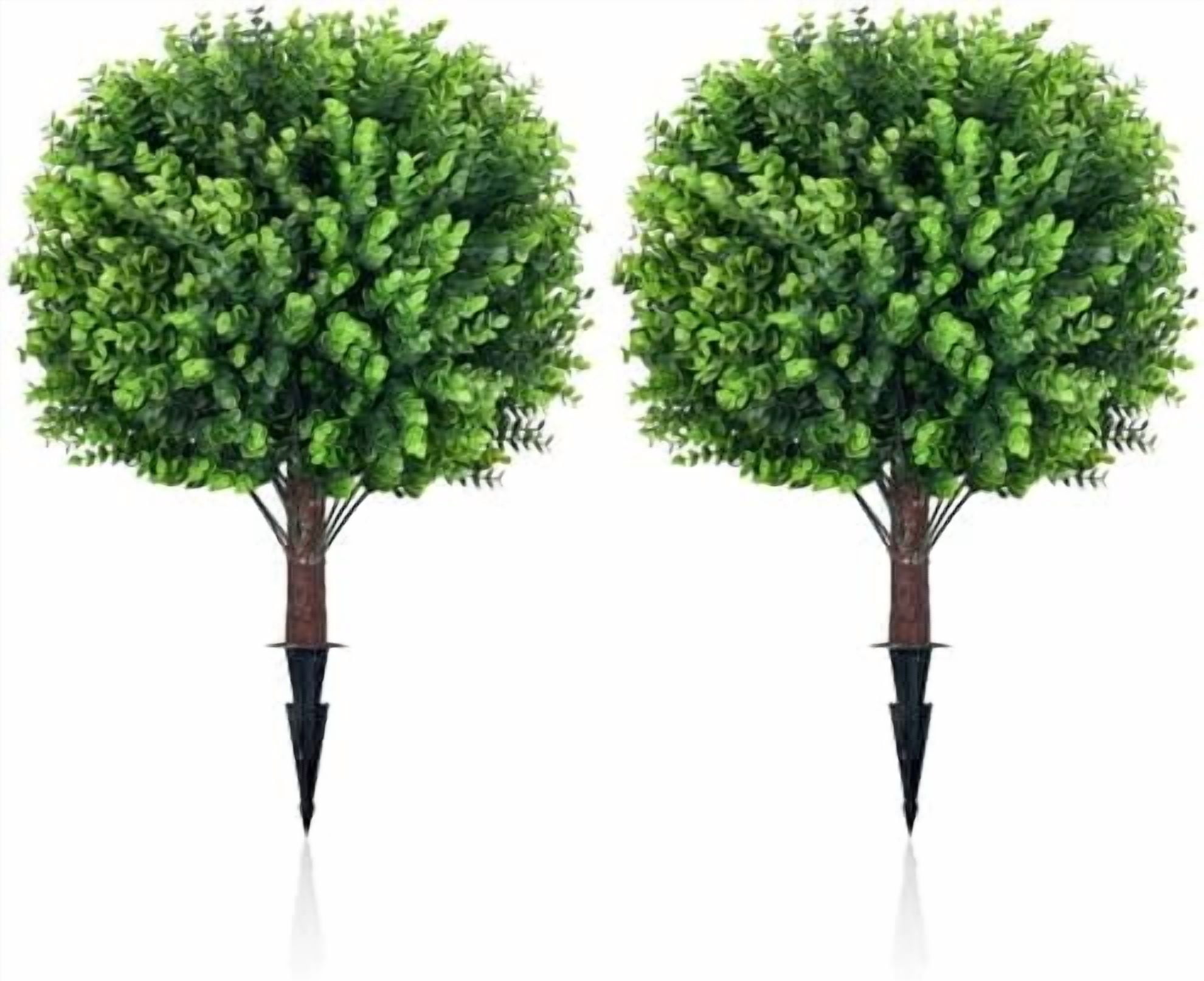 Mini Topiary Artificial Topiary Tree with Eucalyptus, Set of 2 UV Resistant 17in ...