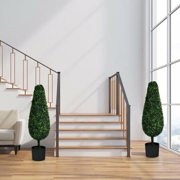 Artificial Topiary Trees 3ft (2 Pack) - UV Resistant Indoor Outdoor Tower Trees - Green Decorative Plants for Home, Garden, Office - No Maintenance