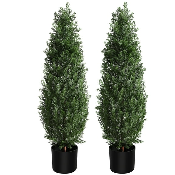 Artificial Topiary Trees Set of 2, 3/4/5/6ft Artificial Cedar Trees, UV Resistant Lifelike Fake Bushes Plants for Home Living Room Front Door Decor