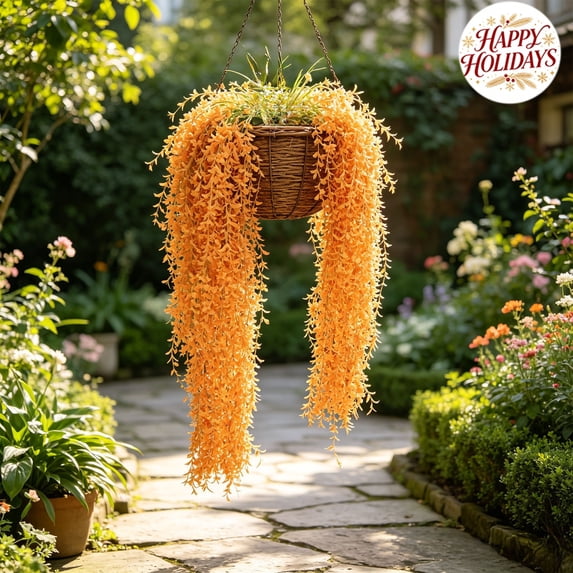 Artificial Trailing Plant Decor Orange, Cascading Blooms, 5-Pack, 37.4 Inches, Indoor Outdoor Hanging Decor