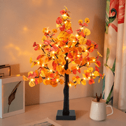 simeccom Artificial Fall Decorations for Home, 24 Inch 55 LED Artificial Fall Maple Leaves Table Tree Lights Indoor Home Wedding Harvest Autumn Thanksgiving Decor