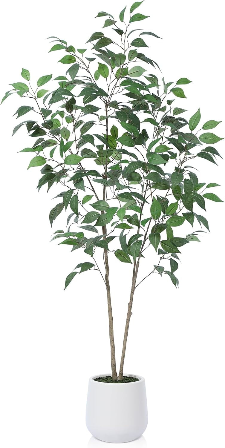 5ft Faux Ficus Tree in White Ceramic Planter