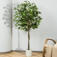 thumbnail image 1 of Artificial Tree, 5ft Fake Ficus Tree, Faux Plastic Ficus Plant in Pot with Durable Plastic Trunk, Fake Silk Plant for Home Decor Office House Living Room Indoor Outdoor, 1 of 7