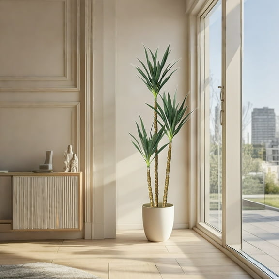 Artificial Tree, 6Ft Faux Agave Plant With 3 Trunks, Tall Faux Plant In Pot With Lifelike Leaves And Bark, Garden Artificial Tree For Home Office Decor Indoor Outdoor