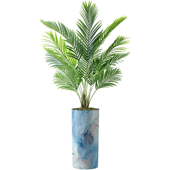 Artificial Tree in Contemporary Geometric Pattern Planter, Fake Areca Tropical Palm Silk Tree for Indoor and Outdoor Home Decoration - 66" Overall Tall (Plant Pot Plus Tree)
