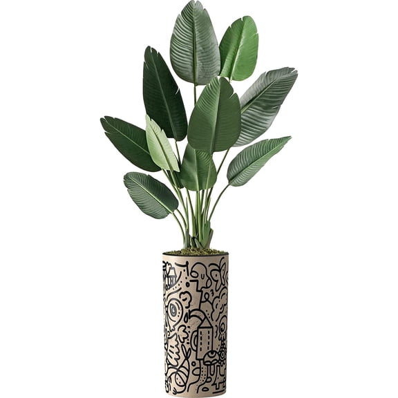 Artificial Tree in Contemporary Geometric Planter, Fake Bird of Paradise Silk Tree for Indoor and Outdoor Home Decoration - 67" Overall Tall (Plant Pot Plus Tree)