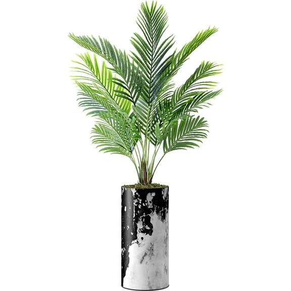 Artificial Tree in Contemporary Granite Effect Planter, Fake Areca Tropical Palm Silk Tree for Indoor and Outdoor Home Decoration - 66" Overall Tall (Plant Pot Plus Tree)