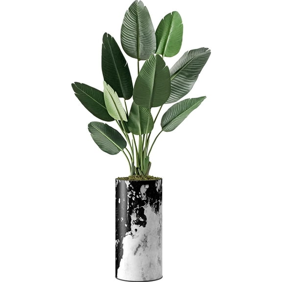 Artificial Tree in Contemporary Granite Effect Planter, Fake Bird of Paradise Silk Tree for Indoor and Outdoor Home Decoration - 67" Overall Tall (Plant Pot Plus Tree)