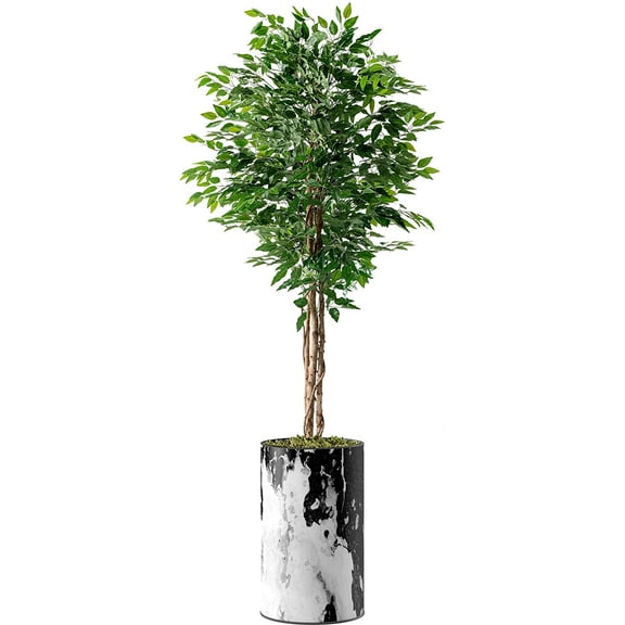 Artificial Tree in Contemporary Granite Effect Planter, Fake Ficus Silk Tree for Indoor and Outdoor Home Decoration - 66" Overall Tall (Plant Pot Plus Tree)