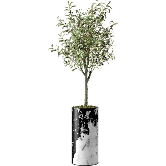 Artificial Tree in Contemporary Granite Effect Planter, Fake Olive Silk Tree for Indoor and Outdoor Home Decoration - 68" Overall Tall (Plant Pot Plus Tree)