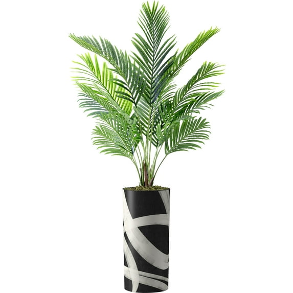 Artificial Tree in Contemporary Pattern Planter, Fake Areca Tropical Palm Silk Tree for Indoor and Outdoor Home Decoration - 66" Overall Tall (Plant Pot Plus Tree)