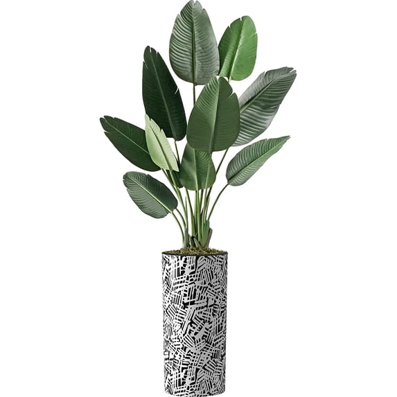Artificial Tree in Contemporary Pattern Planter, Fake Bird of Paradise Silk Tree for Indoor and Outdoor Home Decoration - 67" Overall Tall (Plant Pot Plus Tree)