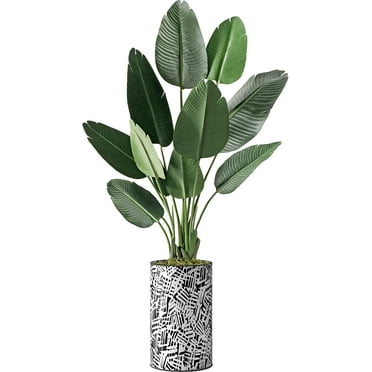 Artificial Tree in Contemporary Pattern Planter, Fake Bird of Paradise Silk Tree for Indoor and Outdoor Home Decoration - 58" Overall Tall (Plant Pot Plus Tree)