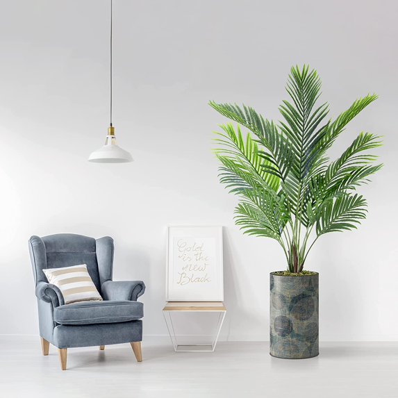 Artificial Tree in Contemporary Planter, Fake Areca Tropical Palm Silk Tree for Indoor and Outdoor Home Decoration - 57" Overall Tall (Plant Pot Plus Tree)