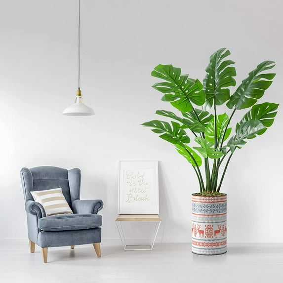 Artificial Tree in Contemporary Snowflake Pattern Planter, Fake Monstera Silk Tree for Indoor and Outdoor Home Decoration - 56" Overall Tall (Plant Pot Plus Tree)