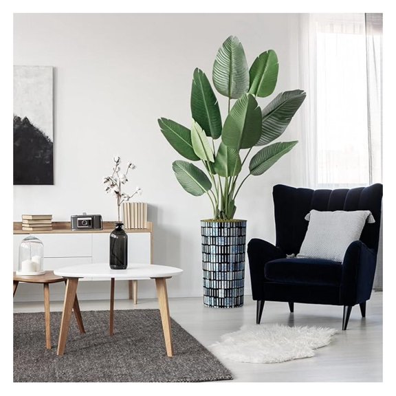 Artificial Tree Dracaena Paradise Silk Tree - 67" Tall, Blue Stripe Planter - Indoor Outdoor Home Decor