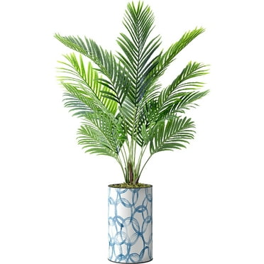 Artificial Tree in Geometric Pattern Planter, Fake Areca Tropical Palm Silk Tree for Indoor and Outdoor Home Decoration - 57" Overall Tall (Plant Pot Plus Tree)