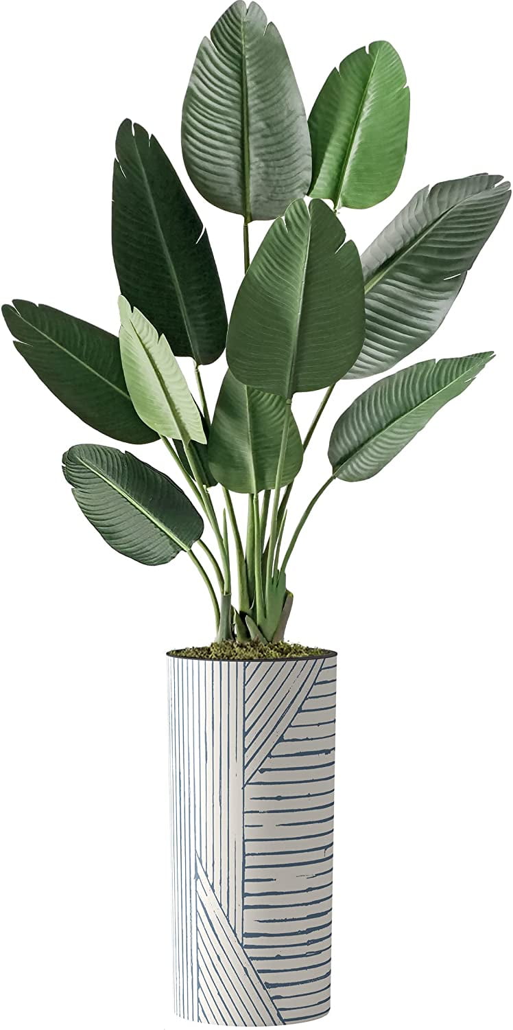 Artificial Tree in Modern Granite Effect Planter, Fake Bird of Paradise Silk Tree, Artificial Plant authentic for Indoor and Outdoor Home Decoration