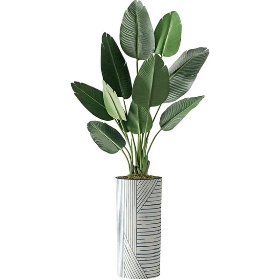 Artificial Tree in Geometric Pattern Planter, Fake Bird of Paradise Silk Tree for Indoor and Outdoor Home Decoration - 67" Overall Tall (Plant Pot Plus Tree)