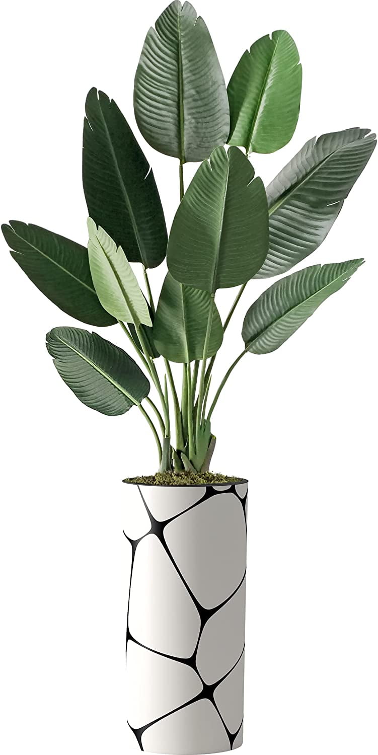 Artificial Tree in Geometric Pattern Planter, Fake Bird of Paradise Silk Tree, Artificial Plant for Indoor and Outdoor store Home Decoration