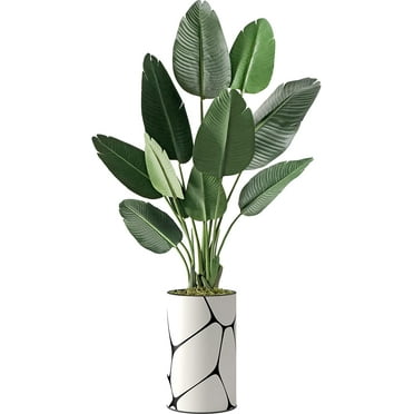 Artificial Tree in Geometric Pattern Planter, Fake Bird of Paradise Silk Tree for Indoor and Outdoor Home Decoration - 58" Overall Tall (Plant Pot Plus Tree)