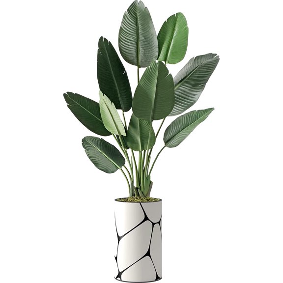 Artificial Tree in Geometric Pattern Planter, Fake Bird of Paradise Silk Tree for Indoor and Outdoor Home Decoration - 58" Overall Tall (Plant Pot Plus Tree)
