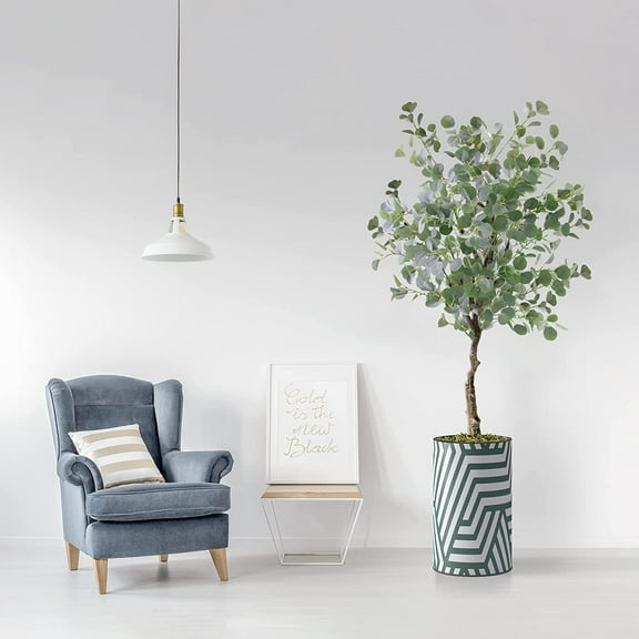 Artificial Tree in Geometric Pattern Planter, Fake Eucalyptus Silk Tree for Indoor and Outdoor Home Decoration - 57" Overall Tall (Plant Pot Plus Tree)