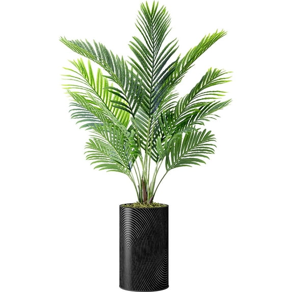 Artificial Tree in Geometric Spiral Pattern Planter, Fake Areca Tropical Palm Silk Tree for Indoor and Outdoor Home Decoration - 57" Overall Tall (Plant Pot Plus Tree)