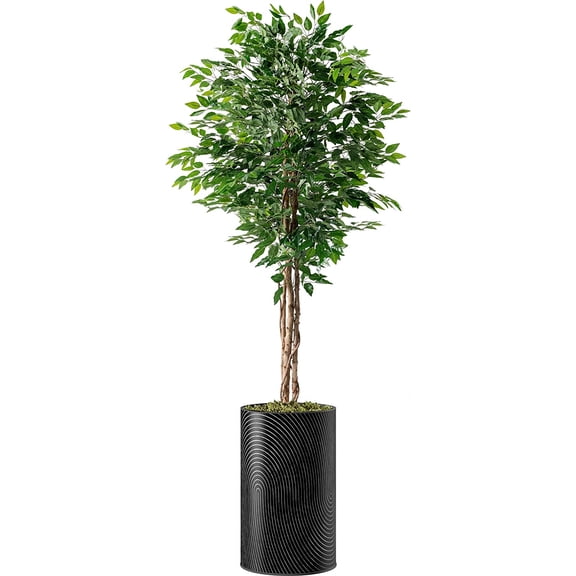Artificial Tree in Geometric Spiral Pattern Planter, Fake Ficus Silk Tree for Indoor and Outdoor Home Decoration - 66" Overall Tall (Plant Pot Plus Tree)