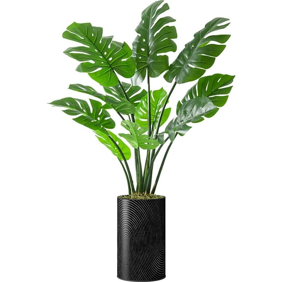 Artificial Tree in Geometric Spiral Pattern Planter, Fake Monstera Silk Tree for Indoor and Outdoor Home Decoration - 56" Overall Tall (Plant Pot Plus Tree)