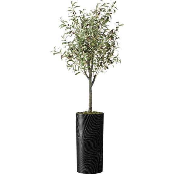 Artificial Tree in Geometric Spiral Pattern Planter, Fake Olive Silk Tree for Indoor and Outdoor Home Decoration - 68" Overall Tall (Plant Pot Plus Tree)