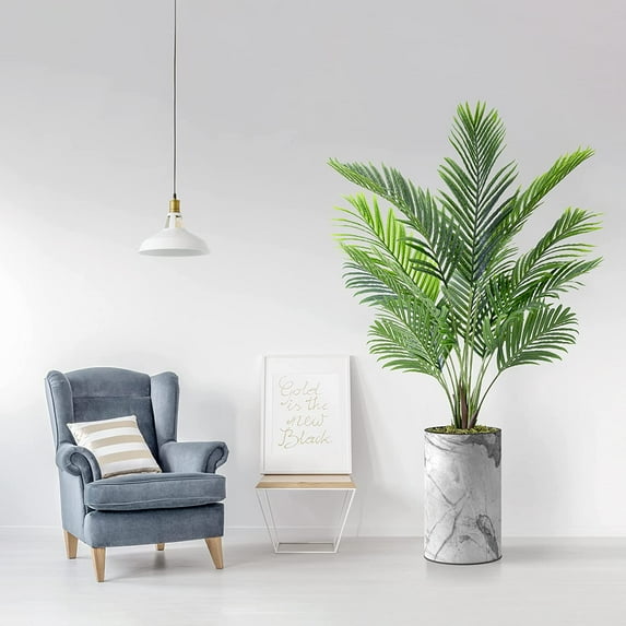 Artificial Tree in Gray Marble Effect Planter, Fake Areca Tropical Palm Silk Tree for Indoor and Outdoor Home Decoration - 57" Overall Tall (Plant Pot Plus Tree)